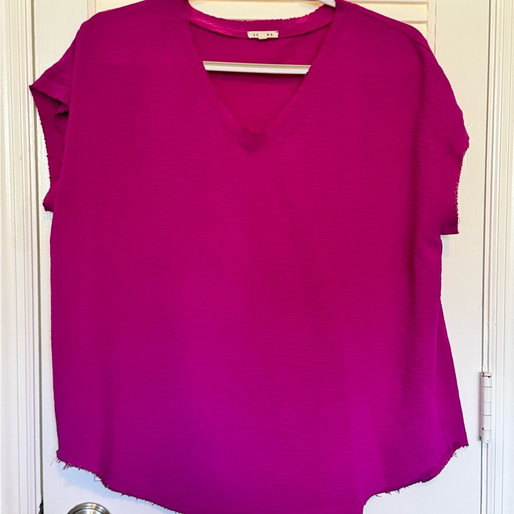 JODIFL Vibrant Pink V-Neck Blouse